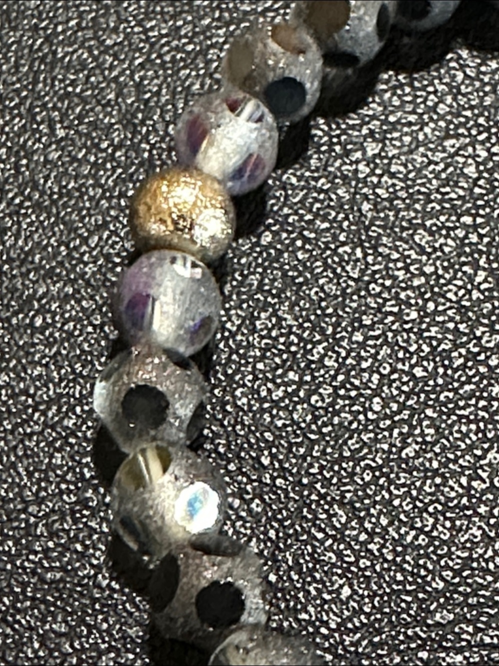 51. Dark Grey Polka Dot Glass & Gold Tone Beaded Stretch Bracelet - Picture 8 of 9